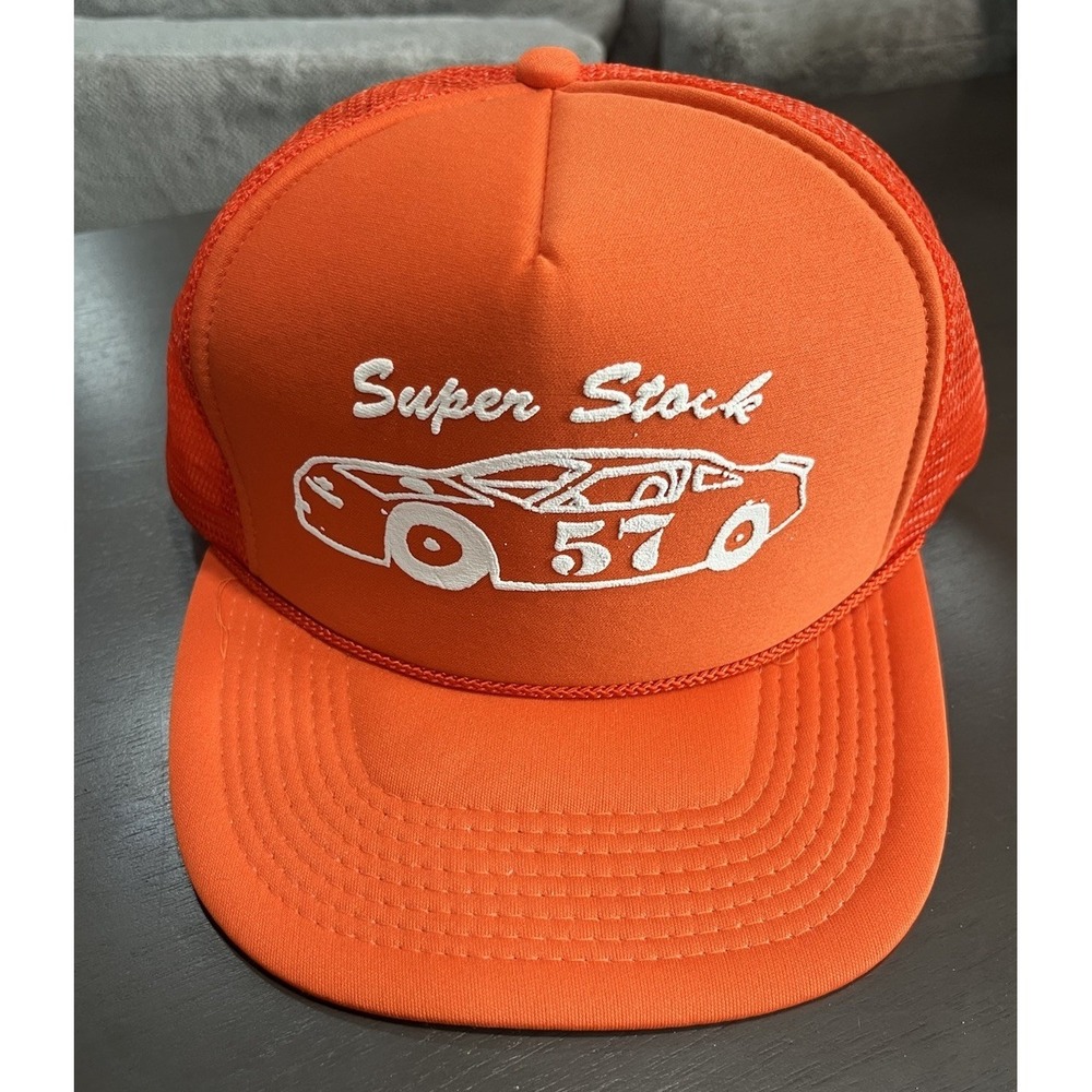 Vtg Cobra Caps Super Stock Car Trucker‎ Hat Orange White Strap back